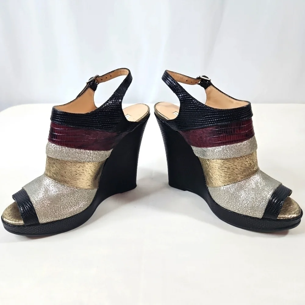Dries Van Noten Black Gold Red Stripe Wedge Shoes Size 36
